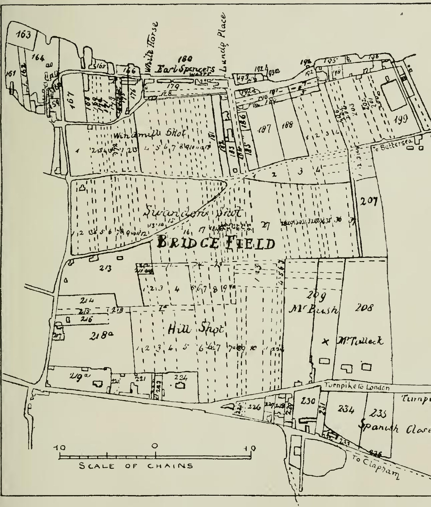 Map of Wandsworth Manor, from Corris’ Map of Wandsworth, 1787