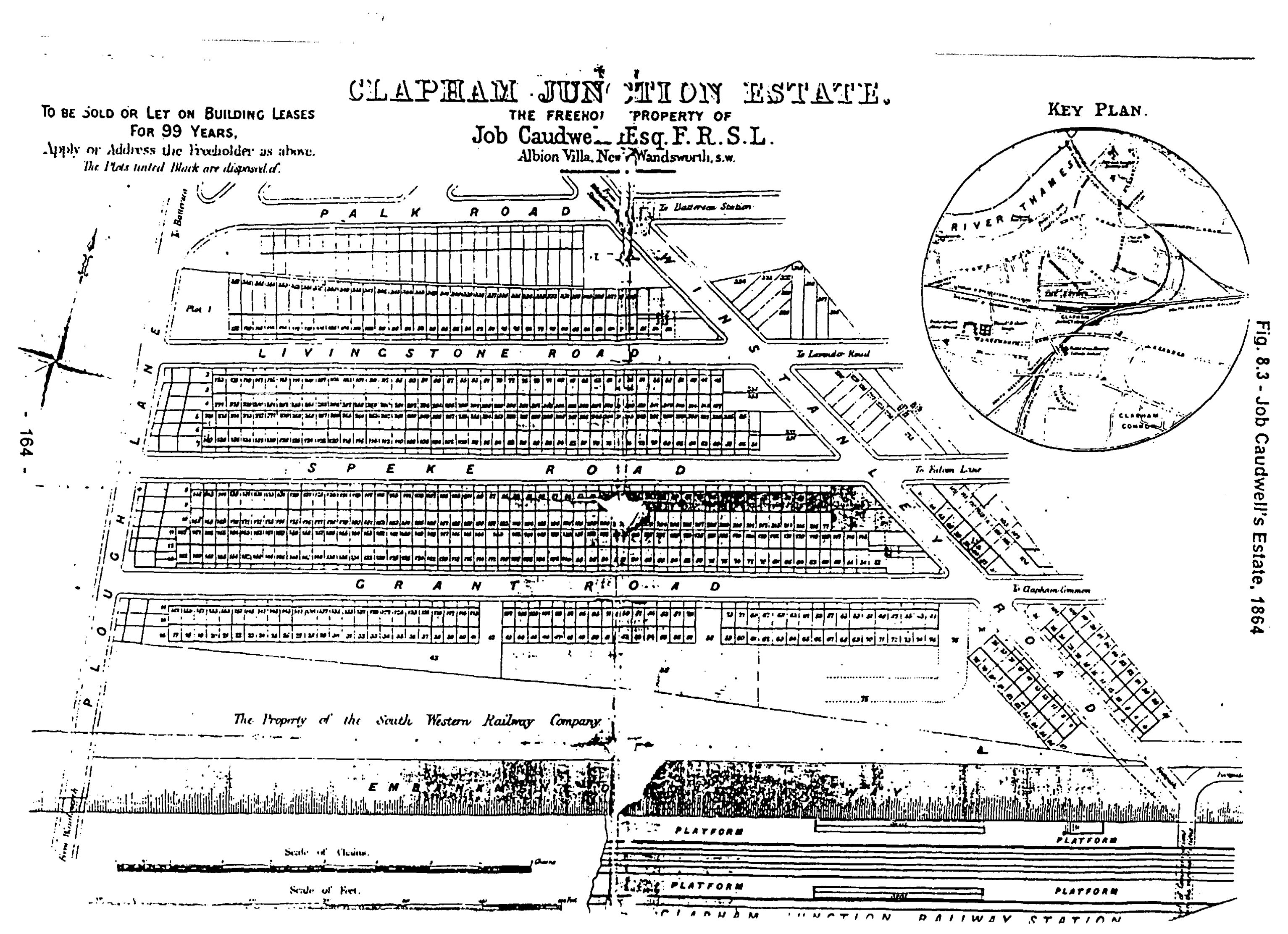 Fig. 8.3: Job Caudwell's Estate, 1864 - the sale plan of the Clapham Junction Estate