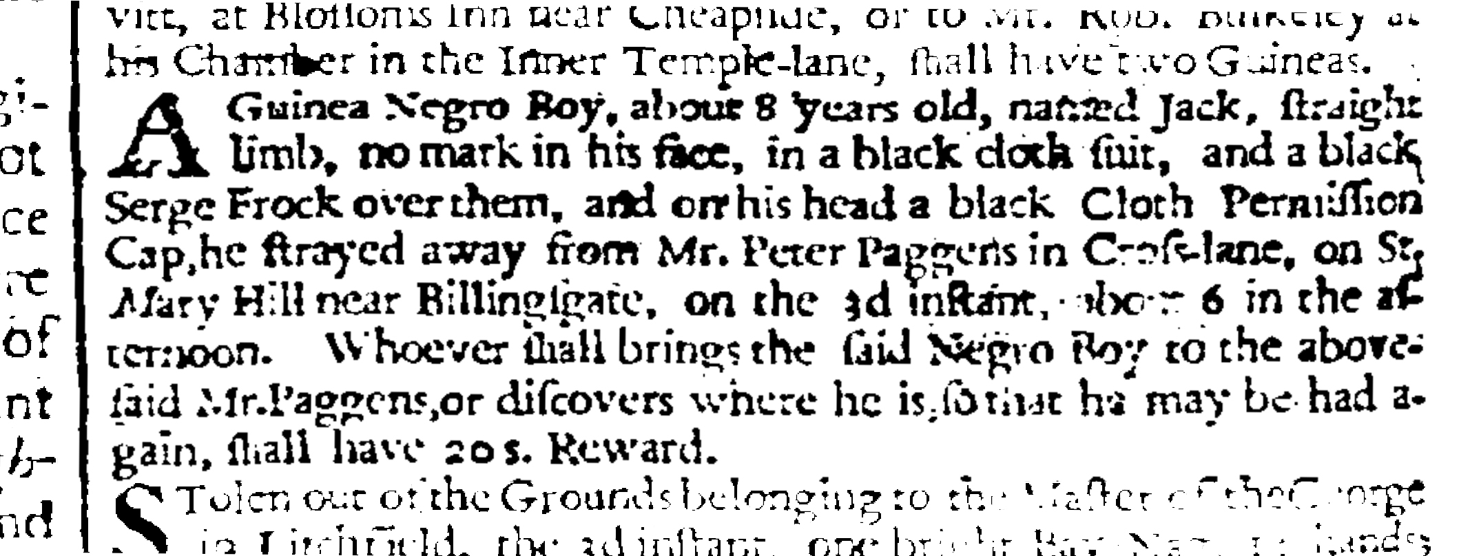 London Gazette advertisement for Jack, June 1690