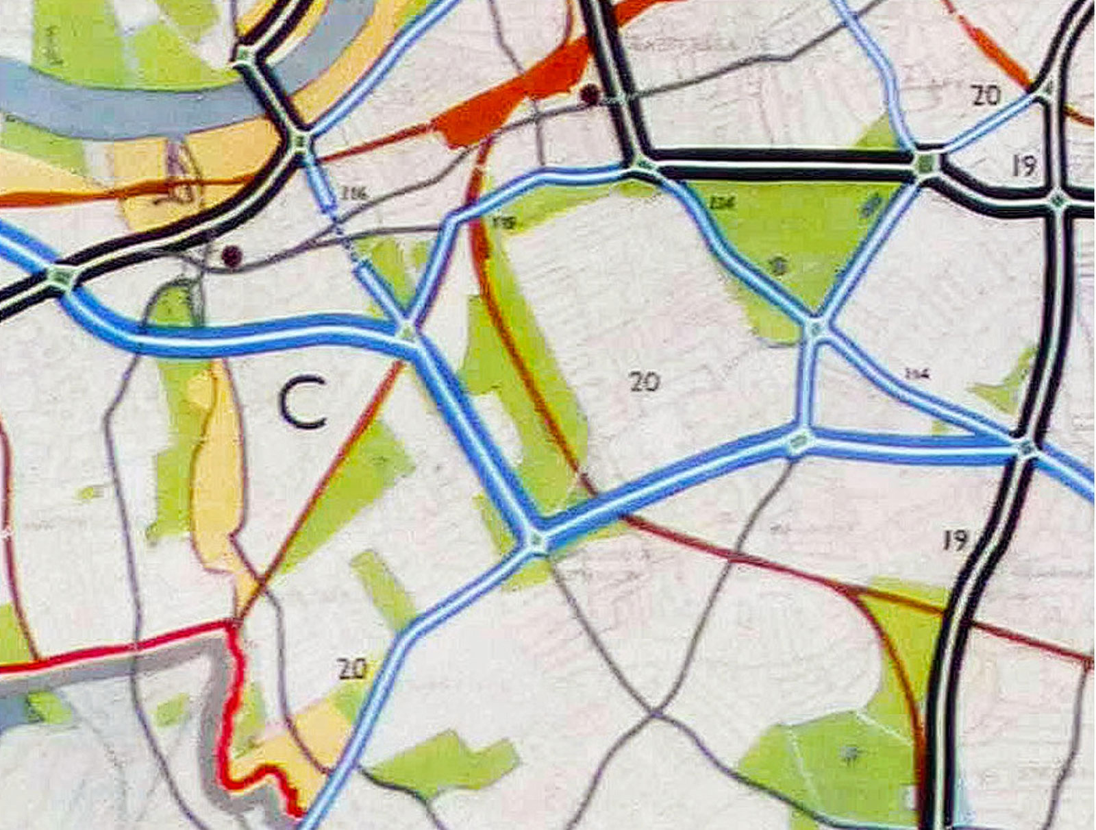 LCC suggested motorway pattern pre-1963 detail