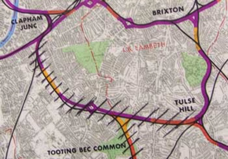 Map with Balham Loop crossed out by hand