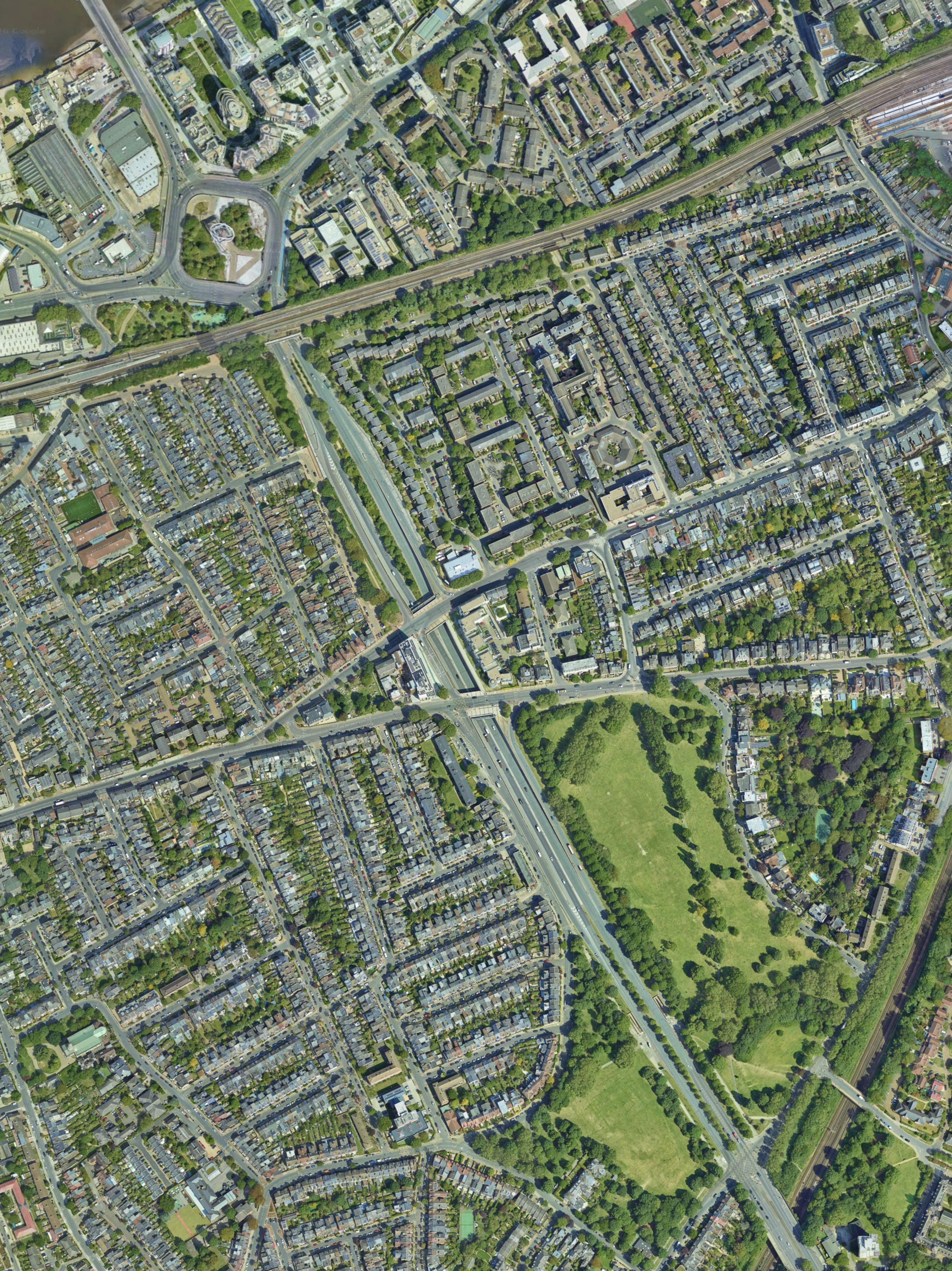 Modern aerial map of the Trinity Road area, Wandsworth