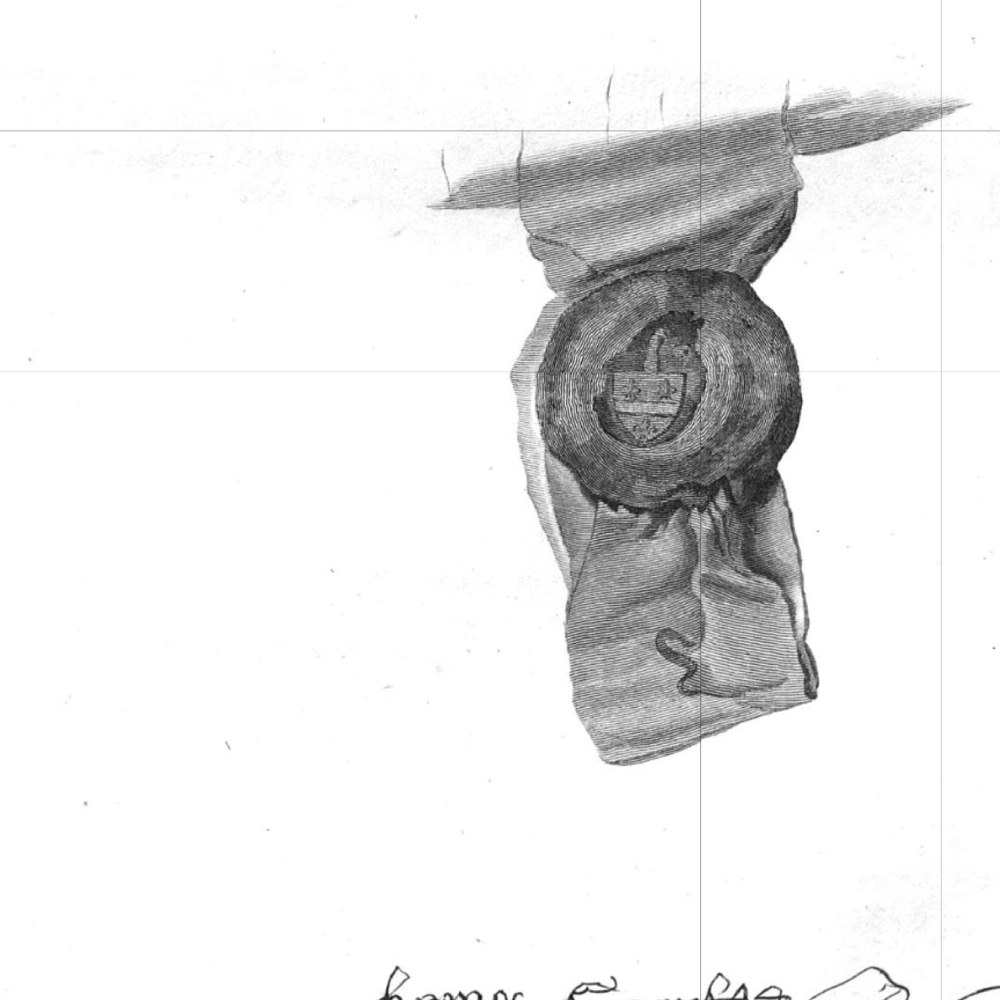 Engraving of Henry Smith's autograph signature and his wax seal, from his original will in the Prerogative Court of Canterbury.