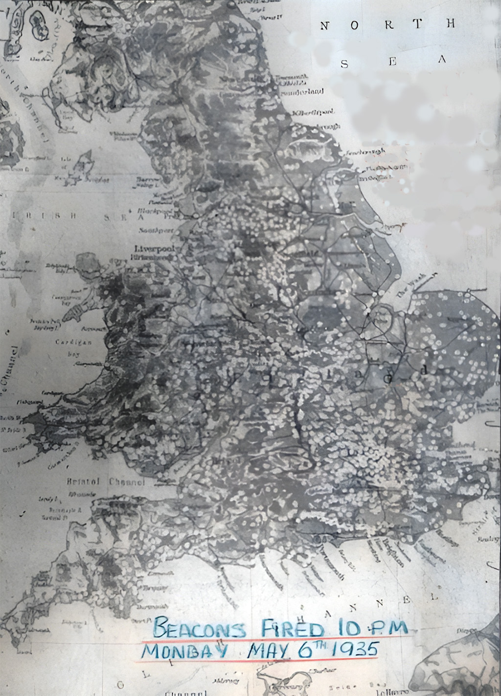 Map of beacons fired by scouts, 6 May 1935