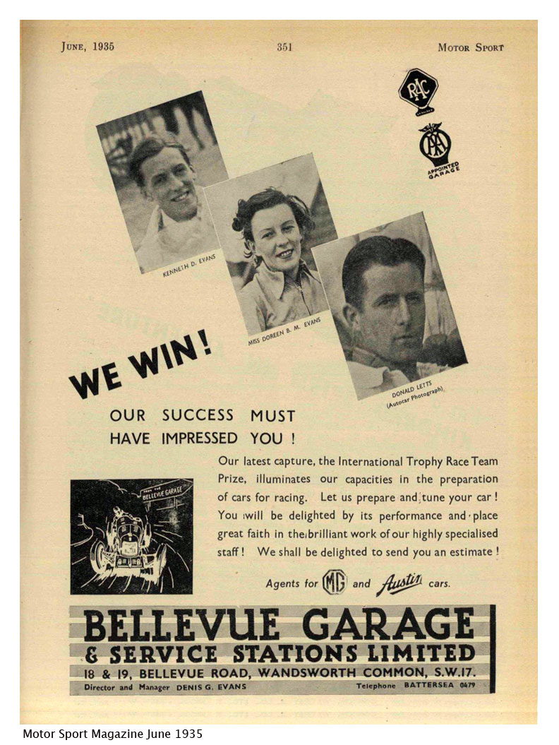 Bellevue Garage advertisement in Motor Sport, June 1935