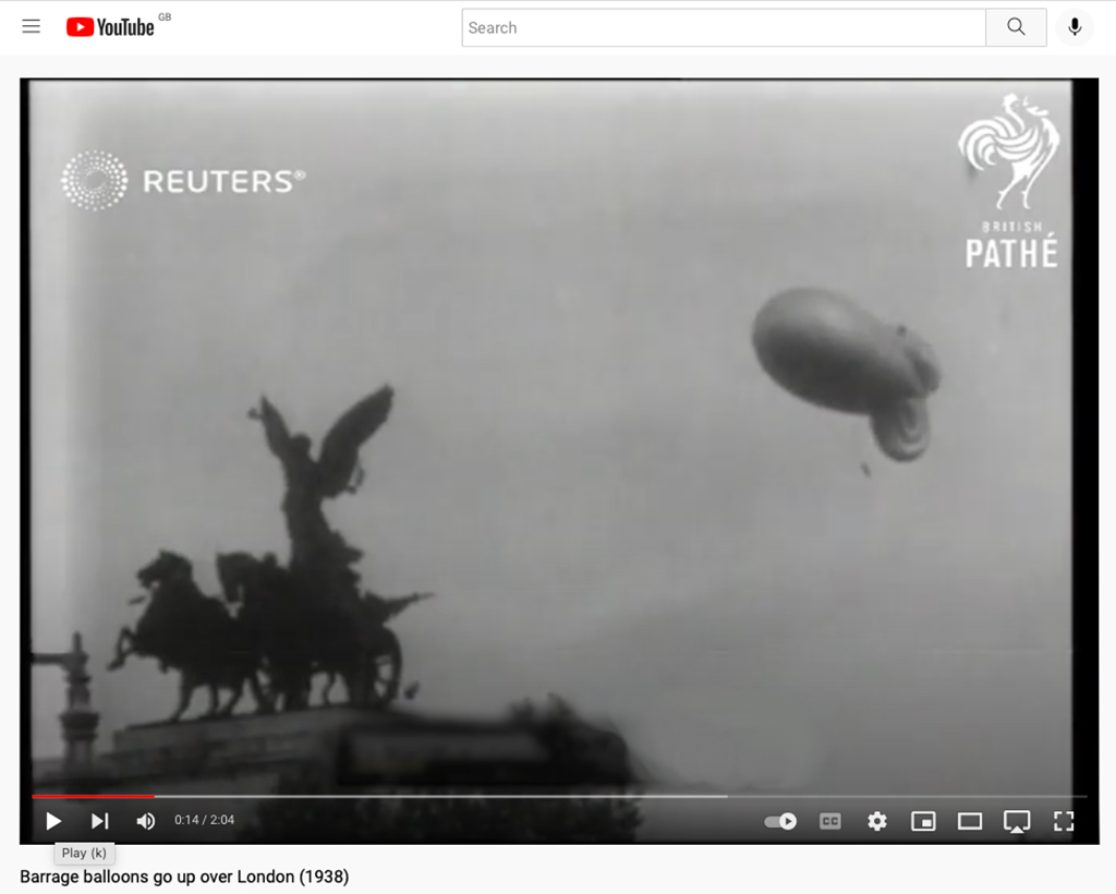 British Pathe still: barrage balloon, 1938