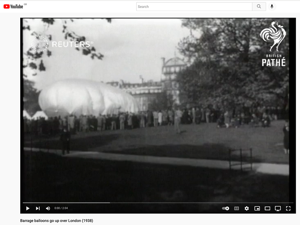 British Pathe still: barrage balloons in field position, 1938