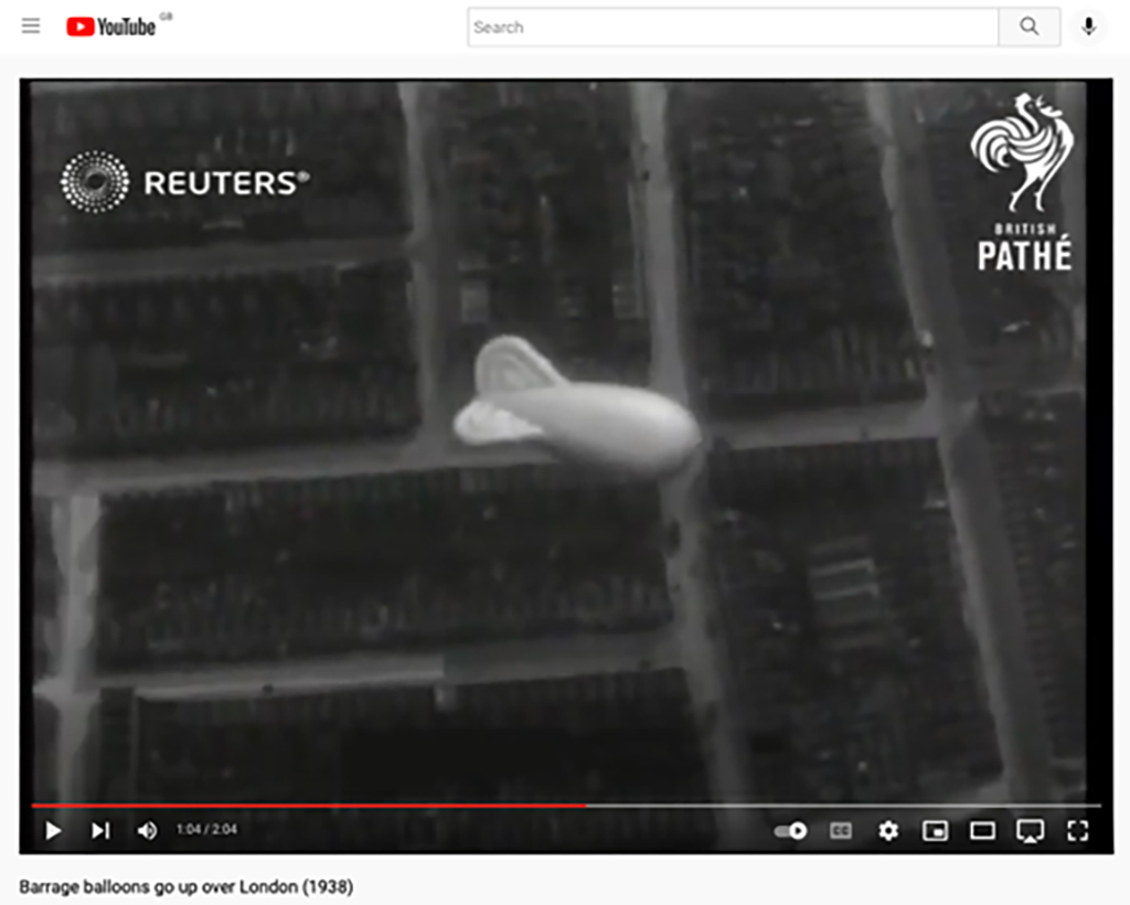 British Pathe still: barrage balloon, 1938