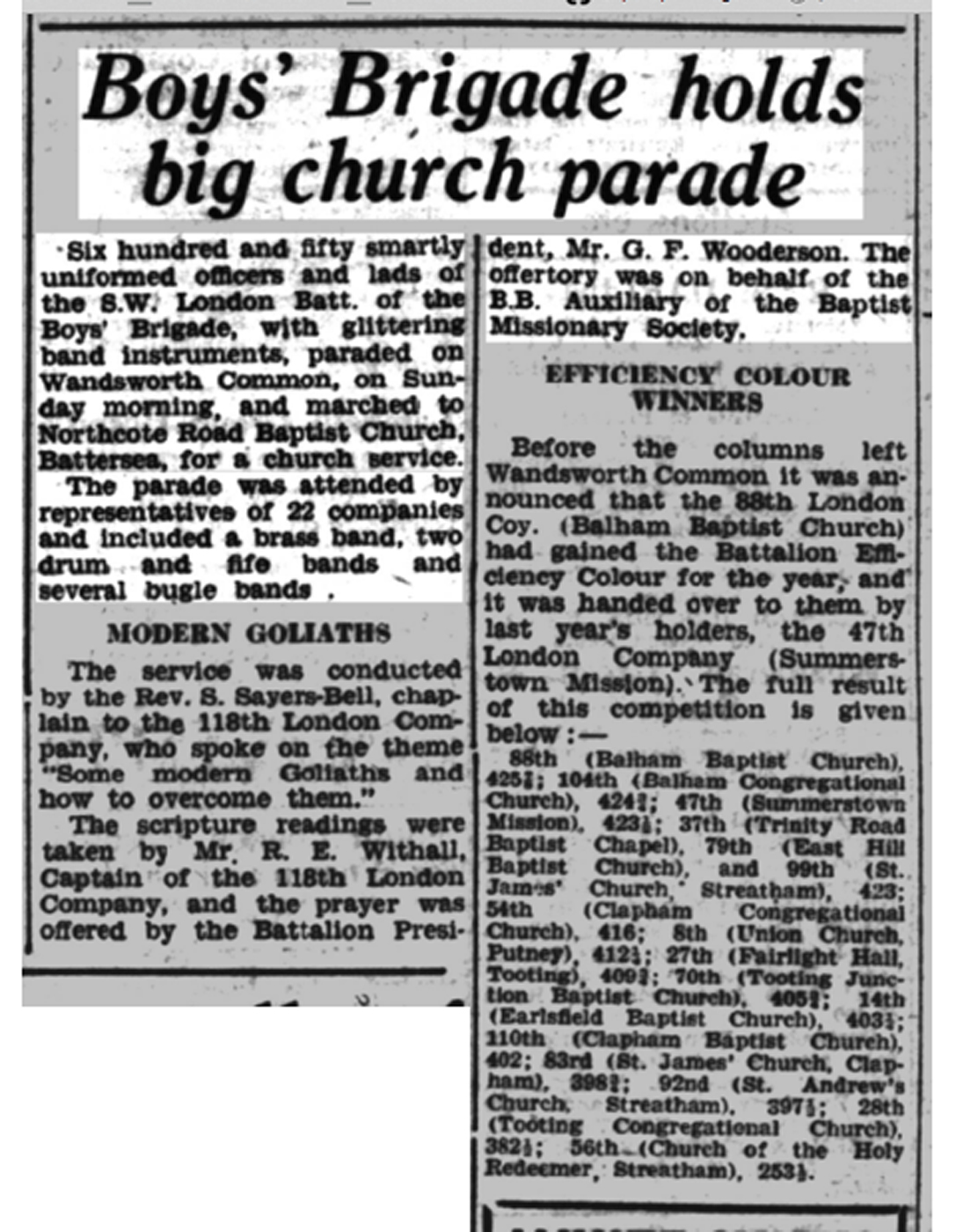 South Western Star, 29 April 1949: Boys' Brigade holds big church parade