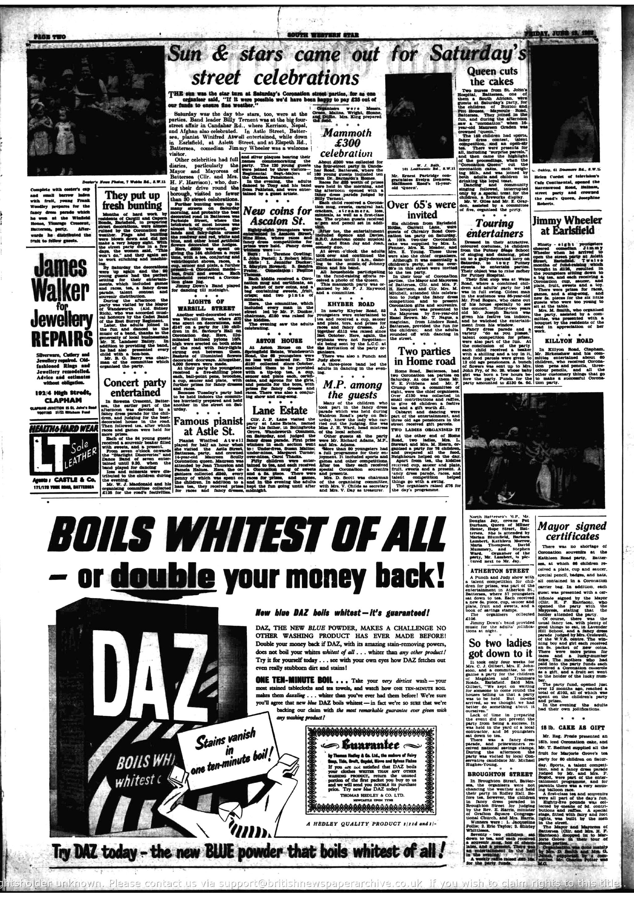 South Western Star, 12 June 1953: Sun and stars came out for Saturday's street celebrations